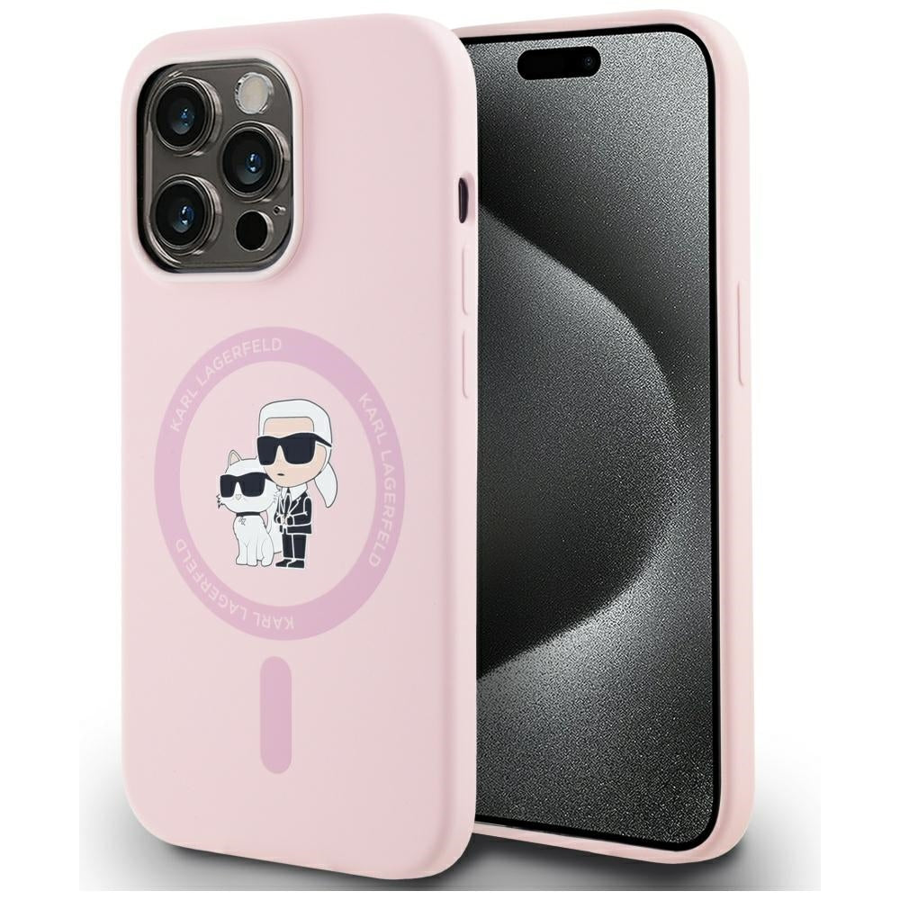 Capa MagSafe para Apple iPhone 14 Pro, Karl Lagerfeld, Silicone Karl & Choupette, Rosa