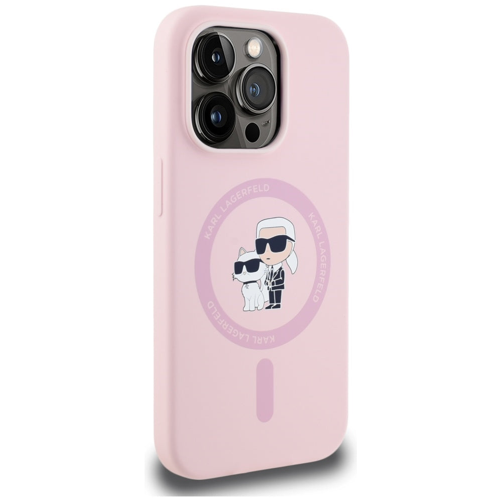 Capa MagSafe para Apple iPhone 14 Pro, Karl Lagerfeld, Silicone Karl & Choupette, Rosa