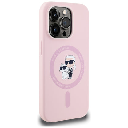 Capa MagSafe para Apple iPhone 14 Pro, Karl Lagerfeld, Silicone Karl & Choupette, Rosa