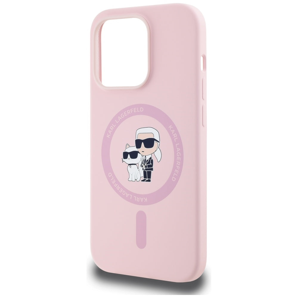 Capa MagSafe para Apple iPhone 14 Pro, Karl Lagerfeld, Silicone Karl & Choupette, Rosa