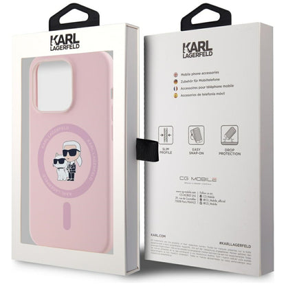 Capa MagSafe para Apple iPhone 14 Pro, Karl Lagerfeld, Silicone Karl & Choupette, Rosa