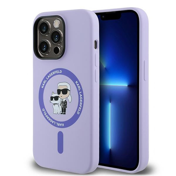 Capa MagSafe para Apple iPhone 14 Pro, Karl Lagerfeld, Anel de Silicone Karl & Choupette, Roxo