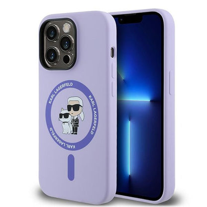 Capa MagSafe para Apple iPhone 14 Pro, Karl Lagerfeld, Anel de Silicone Karl & Choupette, Roxo