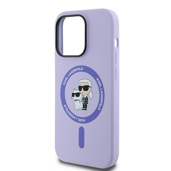 Capa MagSafe para Apple iPhone 14 Pro, Karl Lagerfeld, Anel de Silicone Karl & Choupette, Roxo