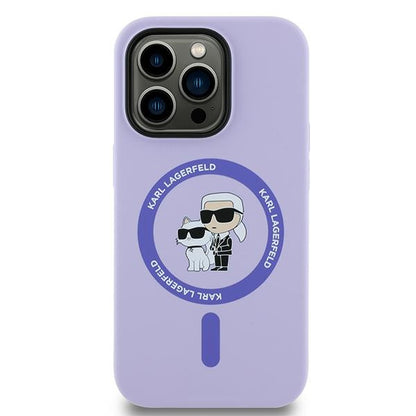 Capa MagSafe para Apple iPhone 14 Pro, Karl Lagerfeld, Anel de Silicone Karl & Choupette, Roxo