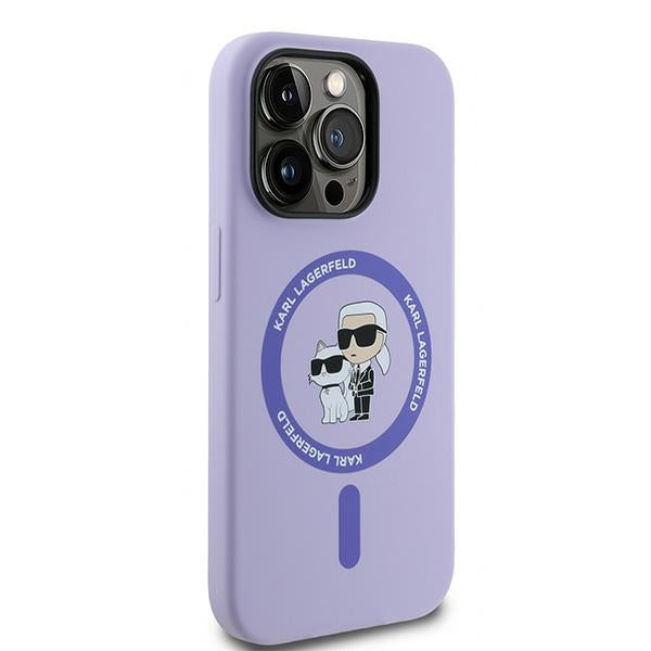 Capa MagSafe para Apple iPhone 14 Pro, Karl Lagerfeld, Anel de Silicone Karl & Choupette, Roxo