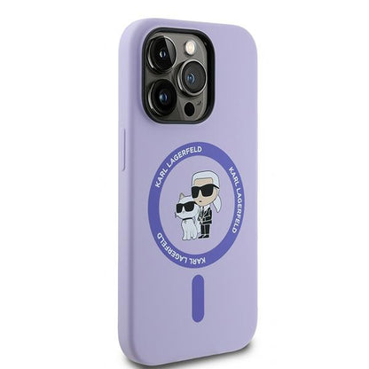 Capa MagSafe para Apple iPhone 14 Pro, Karl Lagerfeld, Anel de Silicone Karl & Choupette, Roxo