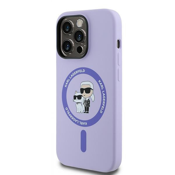 Capa MagSafe para Apple iPhone 14 Pro, Karl Lagerfeld, Anel de Silicone Karl & Choupette, Roxo