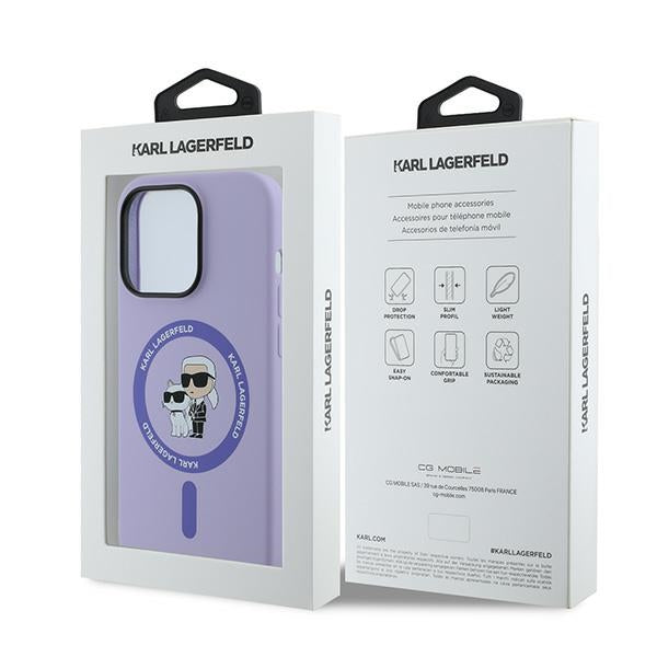 Capa MagSafe para Apple iPhone 14 Pro, Karl Lagerfeld, Anel de Silicone Karl & Choupette, Roxo