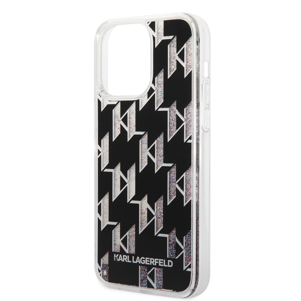 Capa MagSafe para Apple iPhone 14 Pro Max, Karl Lagerfeld, Monogram Liquid Glitter, Preta