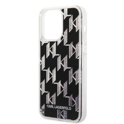 Capa MagSafe para Apple iPhone 14 Pro Max, Karl Lagerfeld, Monogram Liquid Glitter, Preta