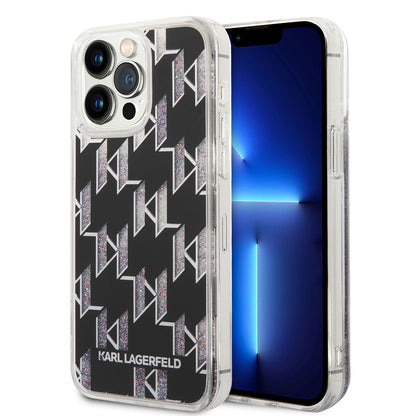 Capa MagSafe para Apple iPhone 14 Pro Max, Karl Lagerfeld, Monogram Liquid Glitter, Preta