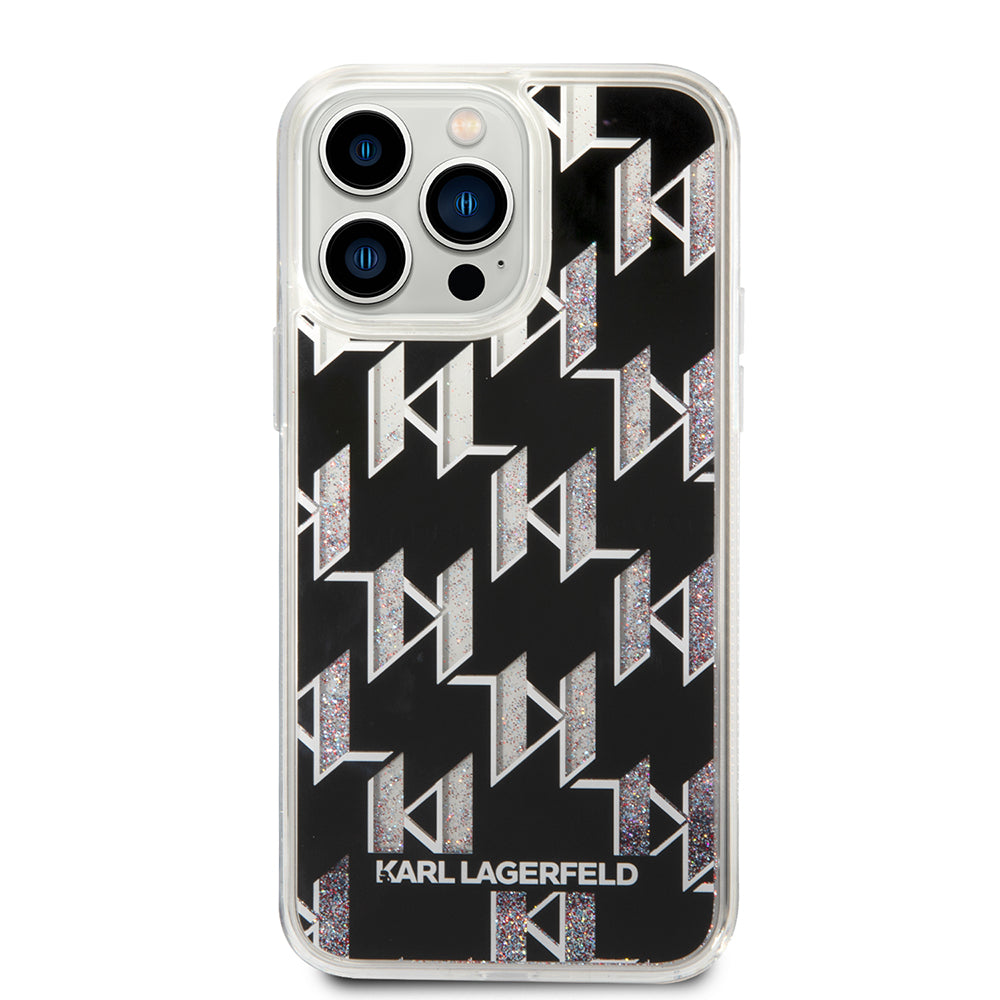 Capa MagSafe para Apple iPhone 14 Pro Max, Karl Lagerfeld, Monogram Liquid Glitter, Preta
