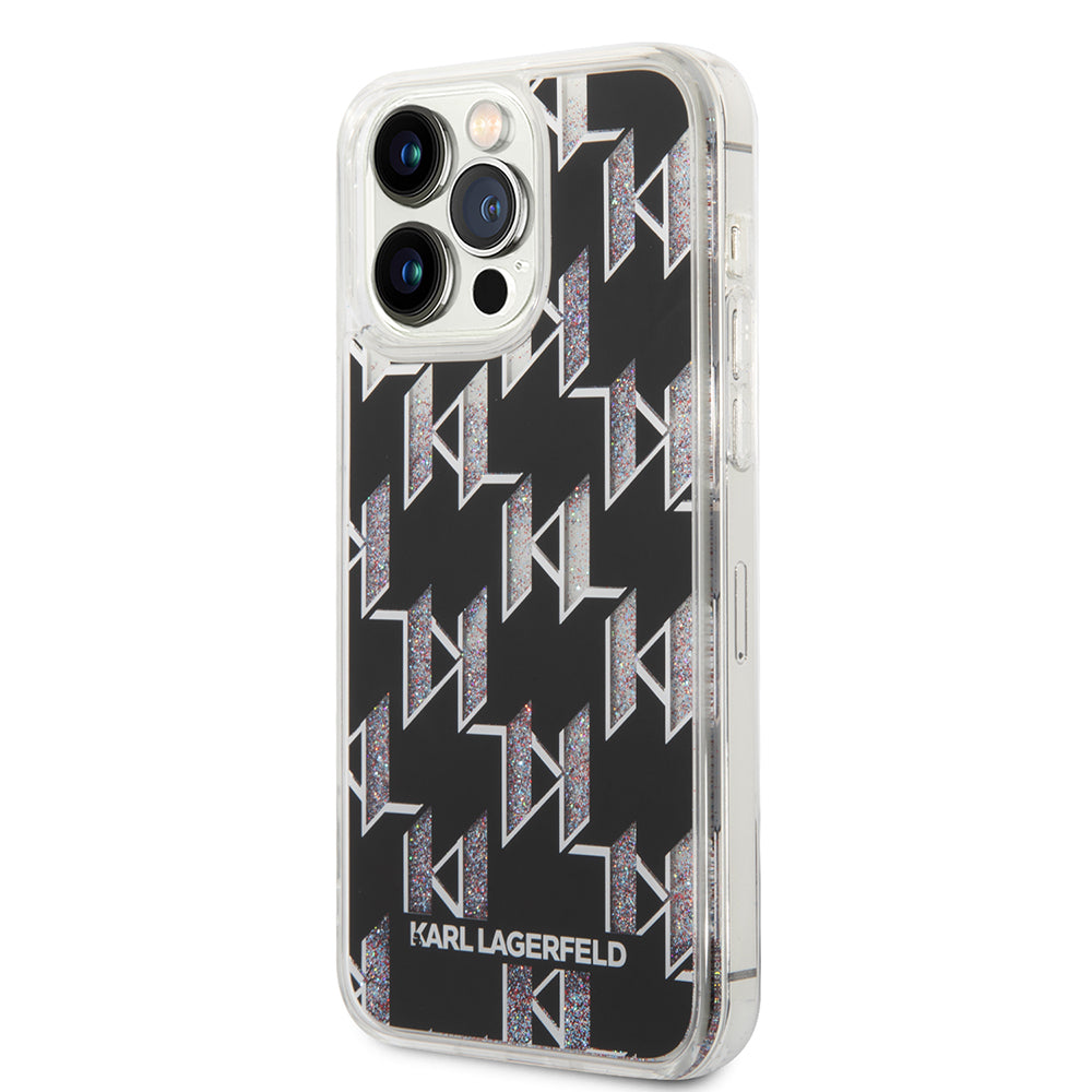Capa MagSafe para Apple iPhone 14 Pro Max, Karl Lagerfeld, Monogram Liquid Glitter, Preta