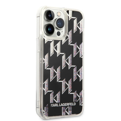 Capa MagSafe para Apple iPhone 14 Pro Max, Karl Lagerfeld, Monogram Liquid Glitter, Preta