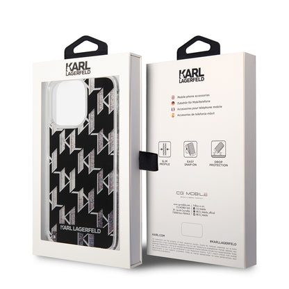 Capa MagSafe para Apple iPhone 14 Pro Max, Karl Lagerfeld, Monogram Liquid Glitter, Preta