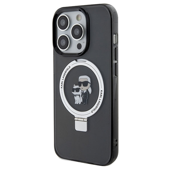 Capa MagSafe para Apple iPhone 14 Pro Max, Karl Lagerfeld, Ring Stand Karl & Choupette, Preta