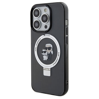 Capa MagSafe para Apple iPhone 14 Pro Max, Karl Lagerfeld, Ring Stand Karl & Choupette, Preta