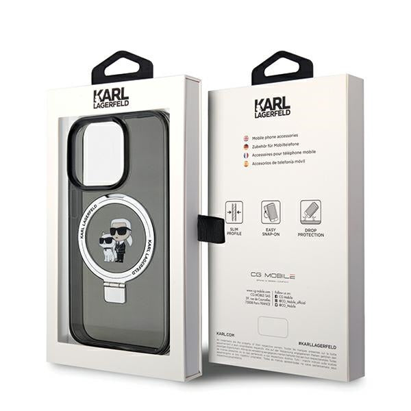 Capa MagSafe para Apple iPhone 14 Pro Max, Karl Lagerfeld, Ring Stand Karl & Choupette, Preta