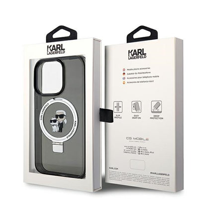 Capa MagSafe para Apple iPhone 14 Pro Max, Karl Lagerfeld, Ring Stand Karl & Choupette, Preta