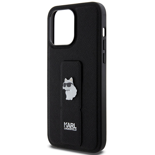 Capa MagSafe para Apple iPhone 14 Pro Max, Karl Lagerfeld, Saffiano Gripstand Choupette, Preta.