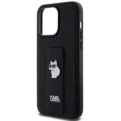 Capa MagSafe para Apple iPhone 14 Pro Max, Karl Lagerfeld, Saffiano Gripstand Choupette, Preta.