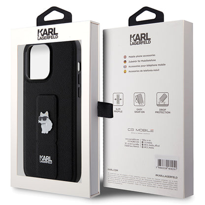 Capa MagSafe para Apple iPhone 14 Pro Max, Karl Lagerfeld, Saffiano Gripstand Choupette, Preta.