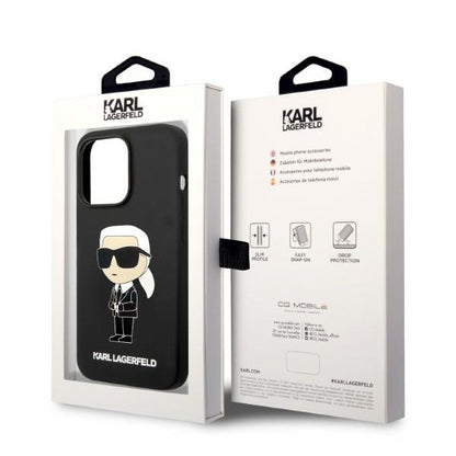 Capa MagSafe para Apple iPhone 14 Pro Max, Karl Lagerfeld, Silicone Ikonik Karl, Preta