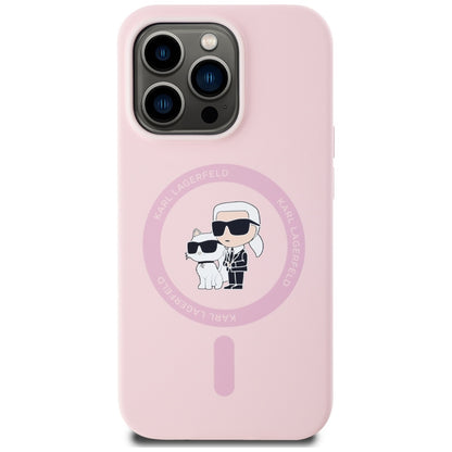 Capa MagSafe para Apple iPhone 14 Pro Max, Karl Lagerfeld, Silicone Karl & Choupette, Rosa