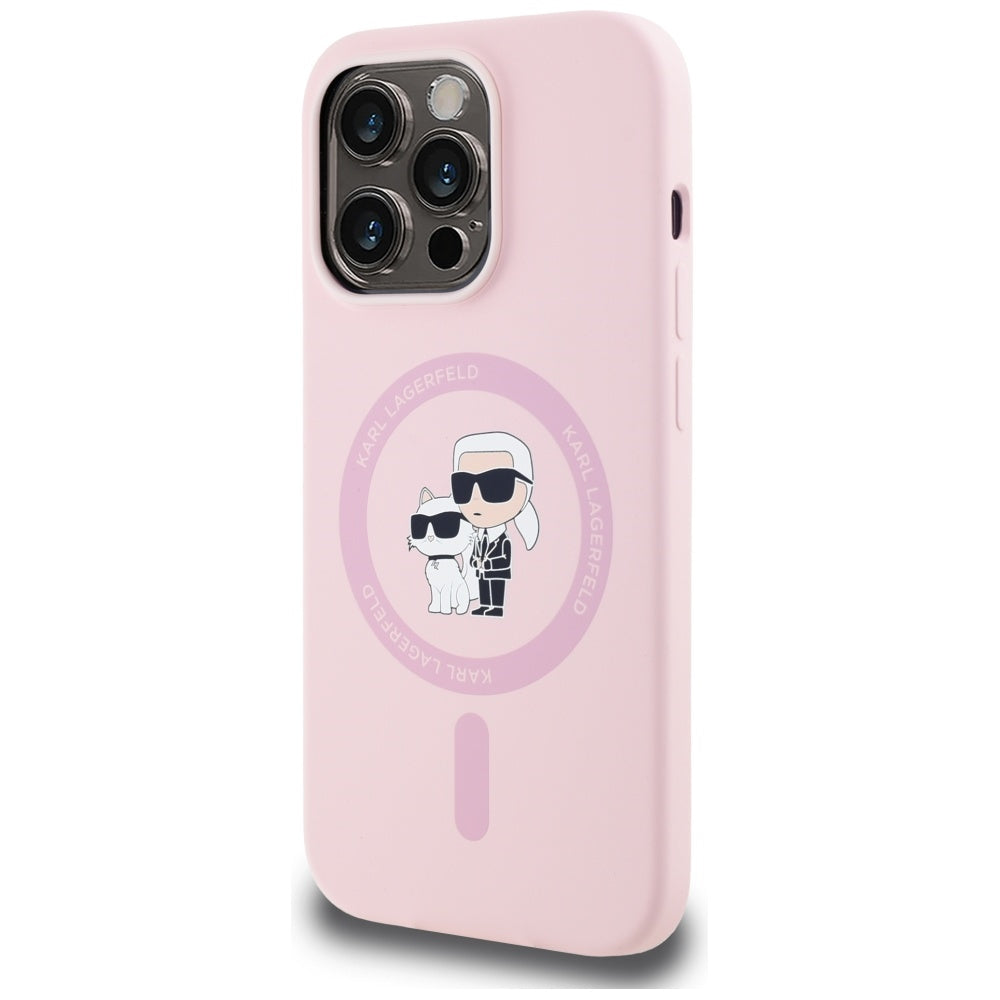 Capa MagSafe para Apple iPhone 14 Pro Max, Karl Lagerfeld, Silicone Karl & Choupette, Rosa