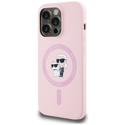 Capa MagSafe para Apple iPhone 14 Pro Max, Karl Lagerfeld, Silicone Karl & Choupette, Rosa