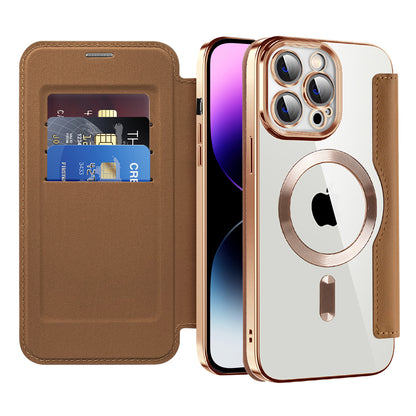 MagSafe Case for Apple iPhone 14 Pro Max, Techsuit, SmartMag Book, Brown