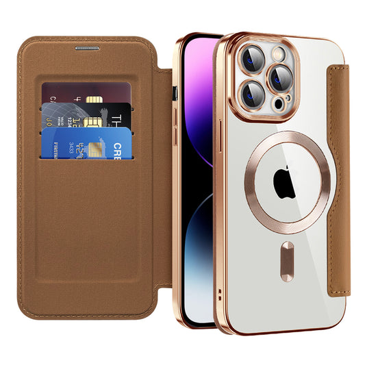 Capa MagSafe para Apple iPhone 14 Pro Max, Techsuit, SmartMag Book, Castanha
