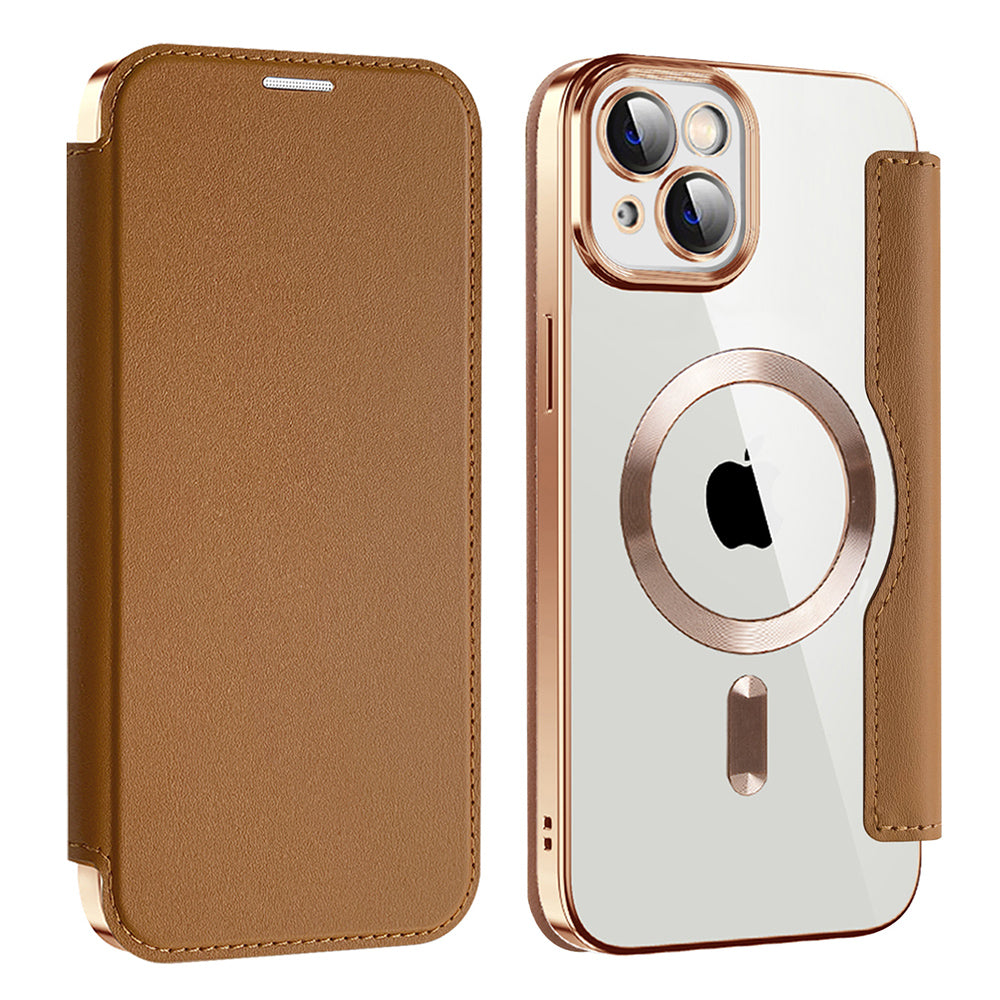 MagSafe Case for Apple iPhone 14, Techsuit, SmartMag Book, Brown