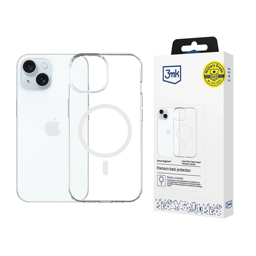 Capa MagSafe para Apple iPhone 15, 3MK, Armor MagCase, Transparente