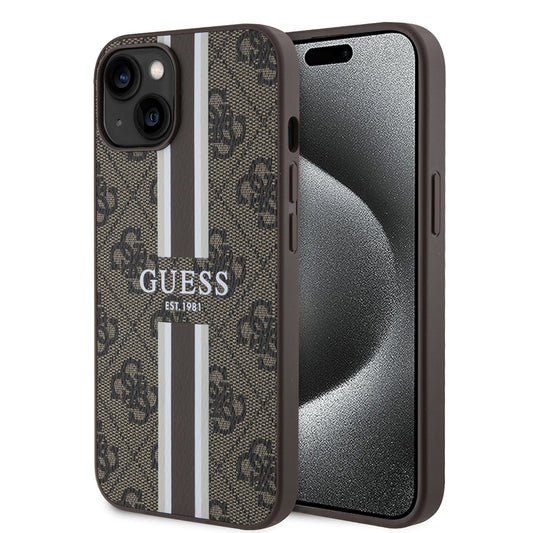 Capa MagSafe para Apple iPhone 15, Guess, 4G Printed Stripes, Marrom