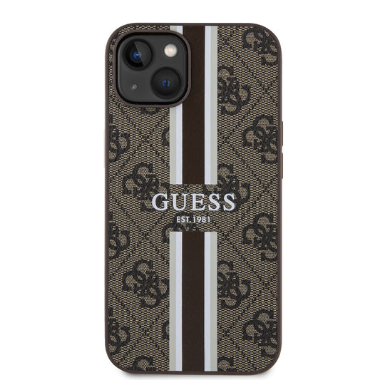 Capa MagSafe para Apple iPhone 15, Guess, 4G Printed Stripes, Marrom