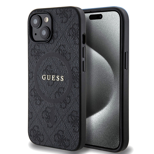 Capa MagSafe para Apple iPhone 15, Guess, 4G Ring Classic Logo, Preta