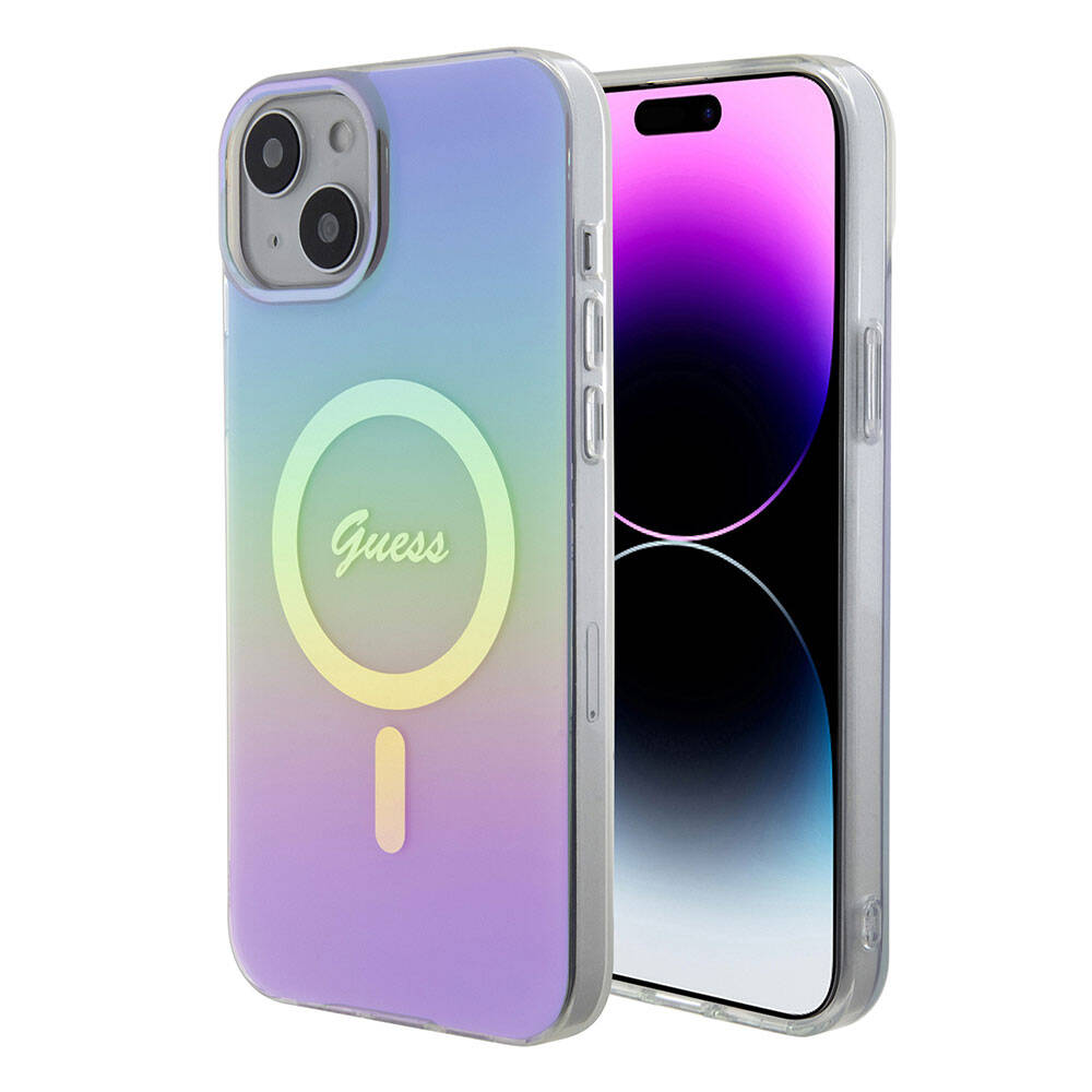MagSafe Case for Apple iPhone 15, Guess, IML Iridescent, Purple