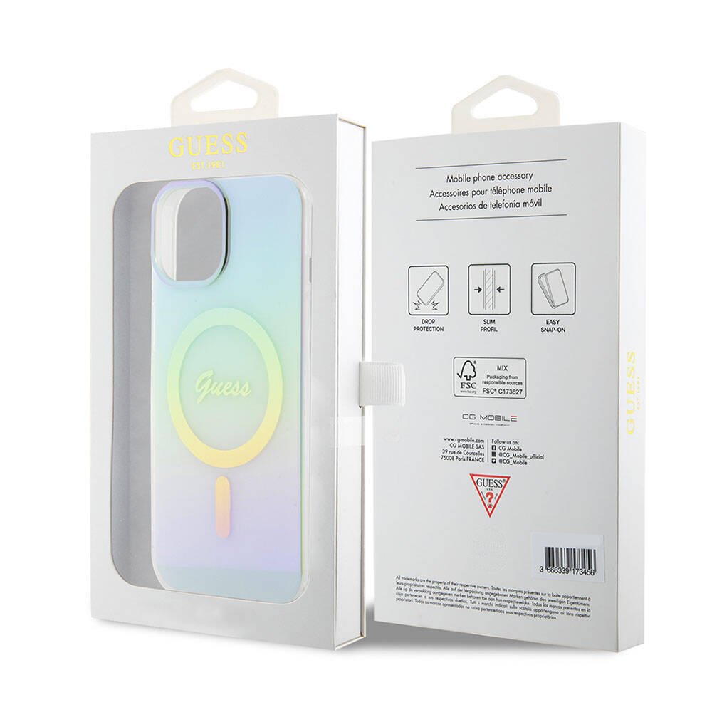 Capa MagSafe para Apple iPhone 15, Guess, IML Iridescente, Turquesa