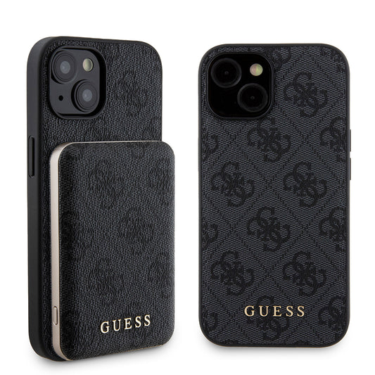 Capa MagSafe para Apple iPhone 15, Guess, Powerbank 4G Metal Logo, Preta