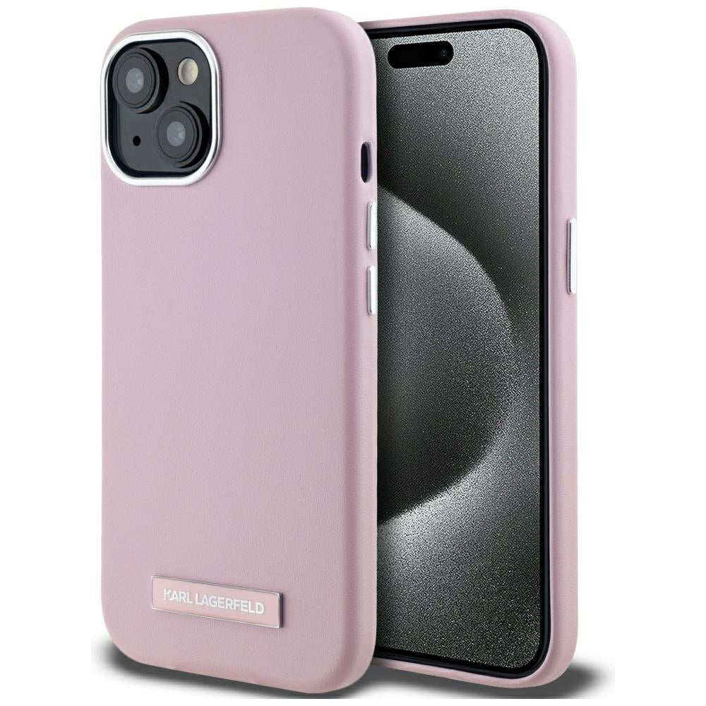 Capa MagSafe para Apple iPhone 15, Karl Lagerfeld, FW Metal Plate, Rosa