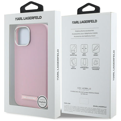 Capa MagSafe para Apple iPhone 15, Karl Lagerfeld, FW Metal Plate, Rosa