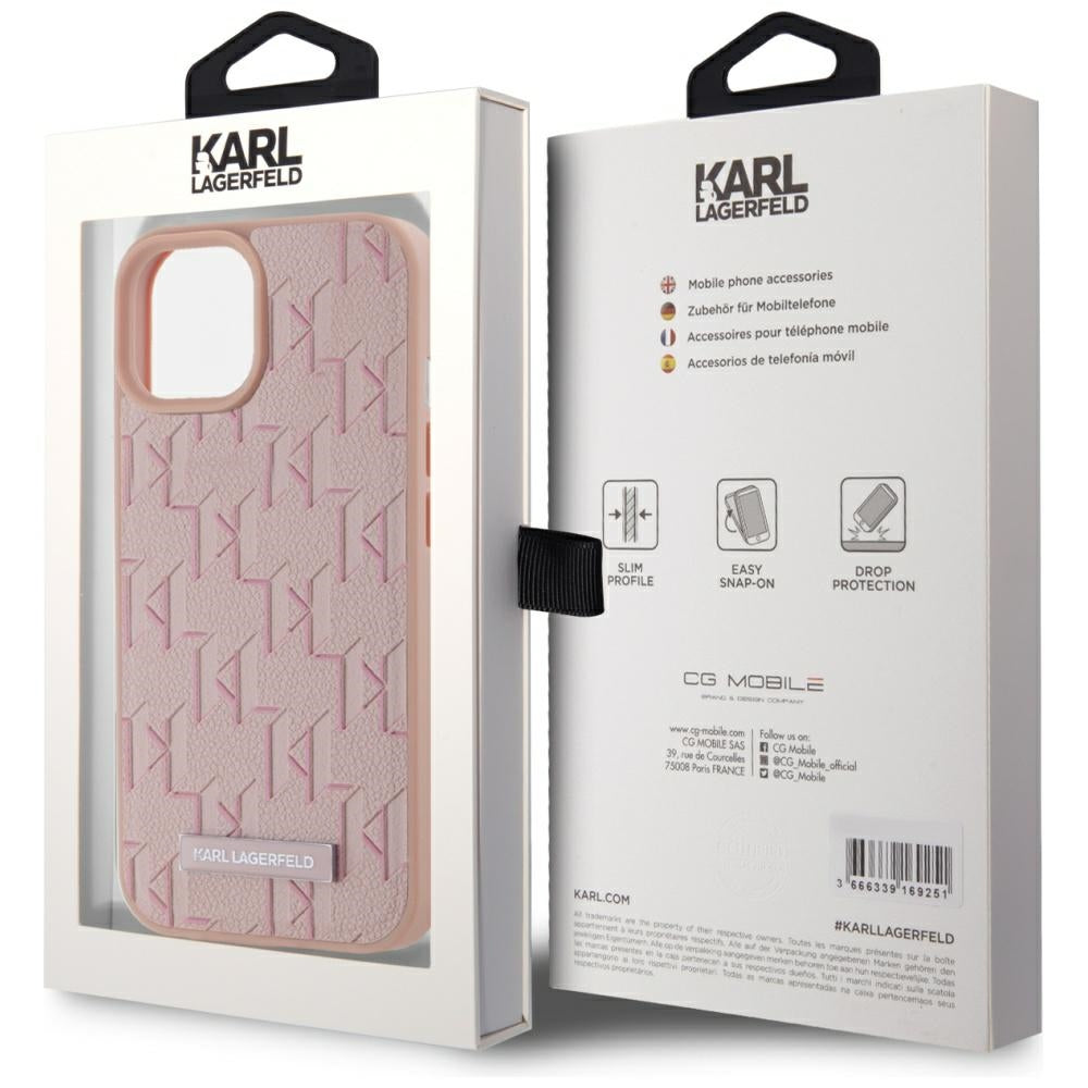 Capa MagSafe para Apple iPhone 15, Karl Lagerfeld, Hot Stamp, Rosa
