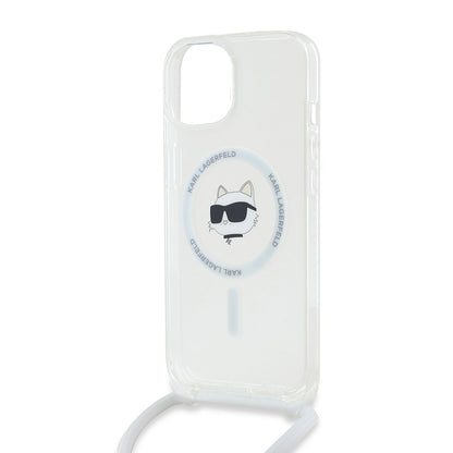 Capa MagSafe para Apple iPhone 15, Karl Lagerfeld, IML Crossbody Choupette's Head com Alça, Transparente