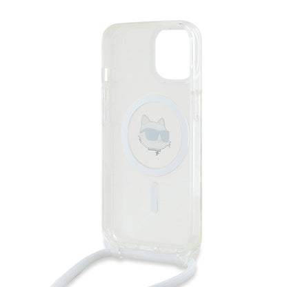 Capa MagSafe para Apple iPhone 15, Karl Lagerfeld, IML Crossbody Choupette's Head com Alça, Transparente