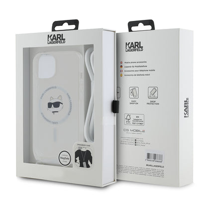 Capa MagSafe para Apple iPhone 15, Karl Lagerfeld, IML Crossbody Choupette's Head com Alça, Transparente