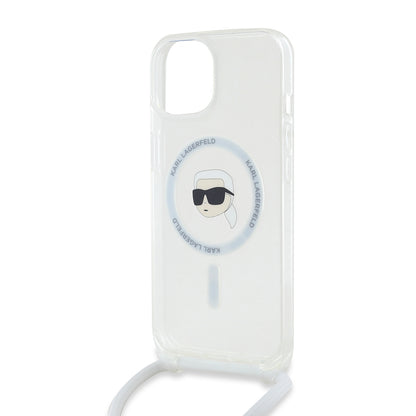 Capa MagSafe para Apple iPhone 15, Karl Lagerfeld, IML Crossbody Karl's Head, Transparente