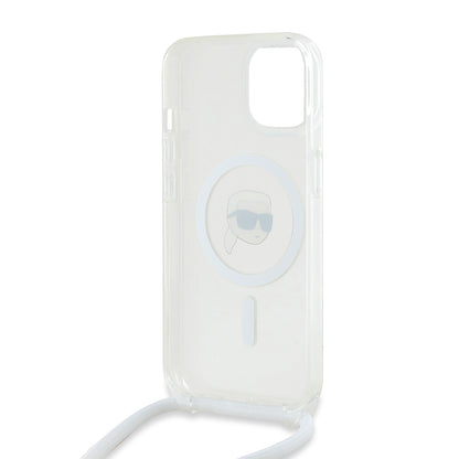 Capa MagSafe para Apple iPhone 15, Karl Lagerfeld, IML Crossbody Karl's Head, Transparente