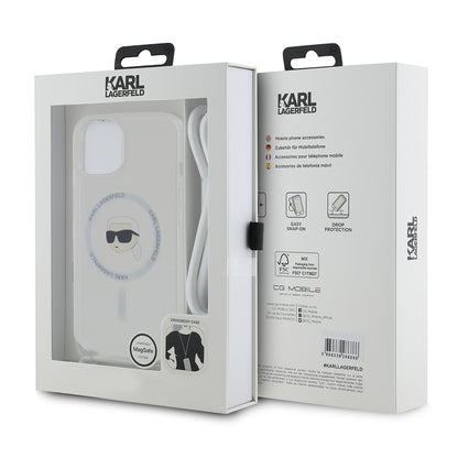 Capa MagSafe para Apple iPhone 15, Karl Lagerfeld, IML Crossbody Karl's Head, Transparente